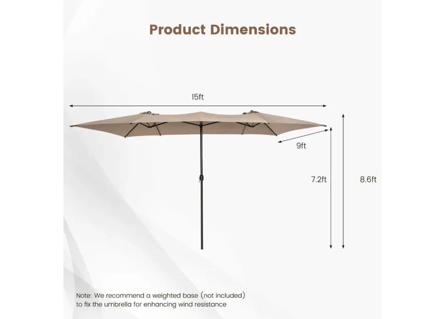 15 Feet Double-Sized Patio Umbrella with Crank Handle and Vented Tops