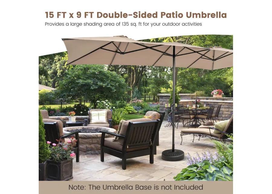 15 Feet Double-Sized Patio Umbrella with Crank Handle and Vented Tops