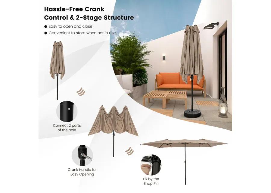 15 Feet Double-Sized Patio Umbrella with Crank Handle and Vented Tops