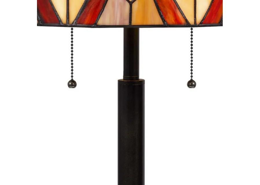 Eli 24 Inch Tiffany Style Table Lamp, Glass Shade, Antique Bronze-Benzara