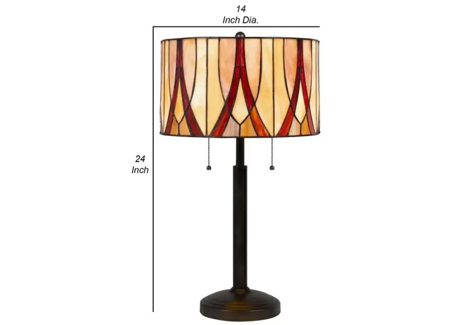 Eli 24 Inch Tiffany Style Table Lamp, Glass Shade, Antique Bronze-Benzara