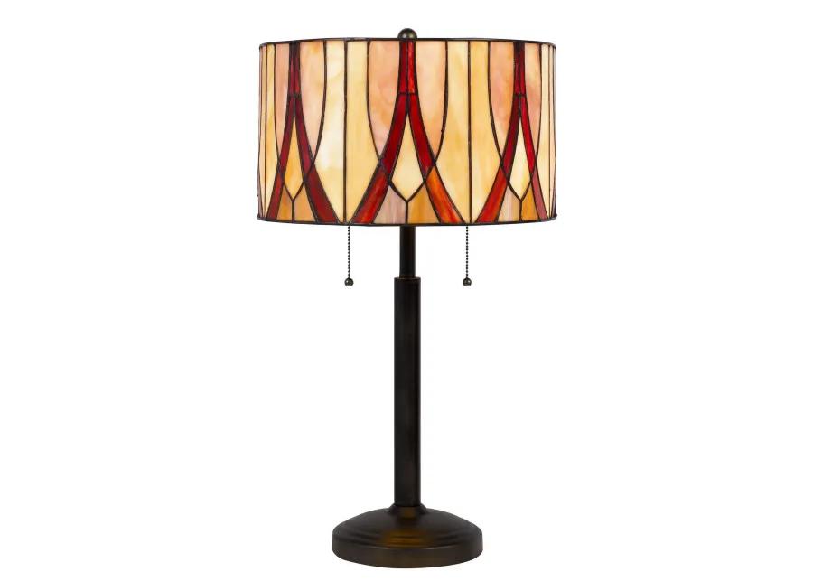 Eli 24 Inch Tiffany Style Table Lamp, Glass Shade, Antique Bronze-Benzara