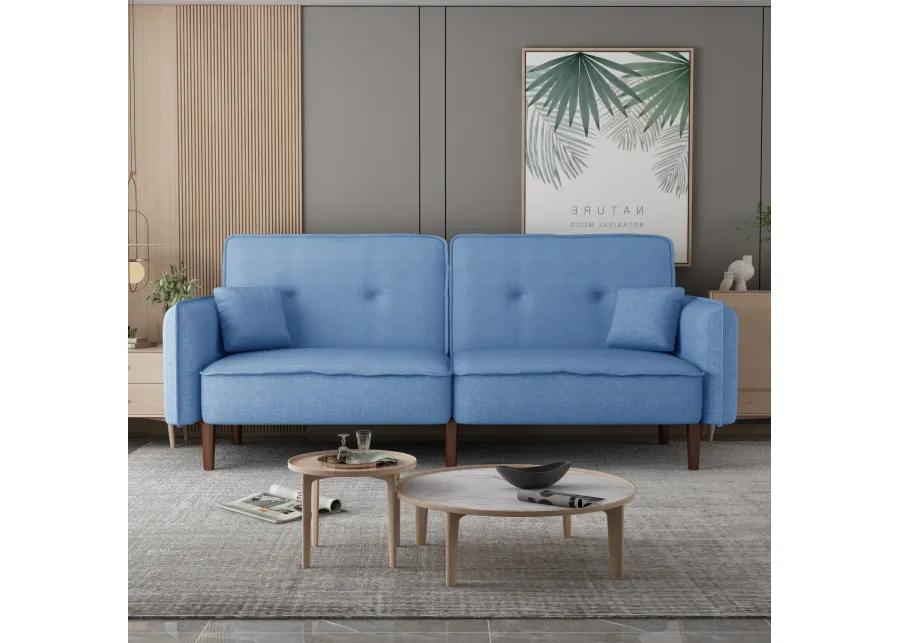 Living Room Bedroom Leisure Futon Sofa Bed In Fabric With Solid Wood Leg