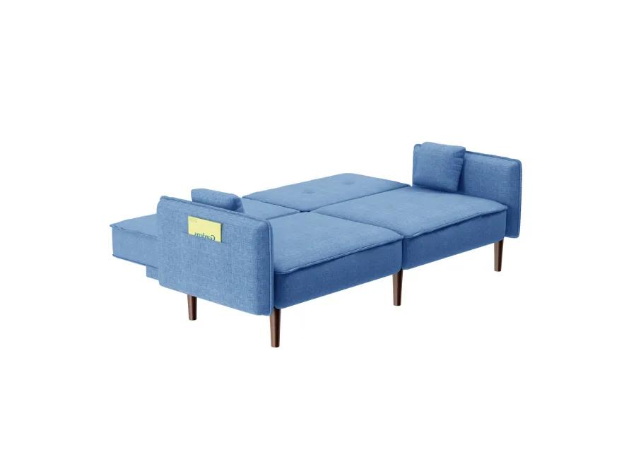 Living Room Bedroom Leisure Futon Sofa Bed In Fabric With Solid Wood Leg