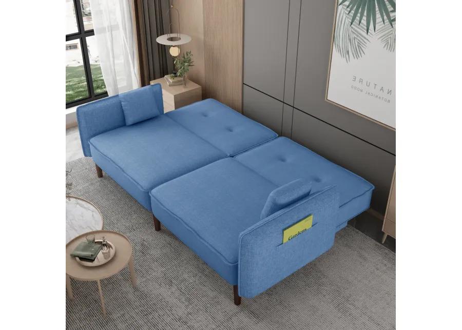 Living Room Bedroom Leisure Futon Sofa Bed In Fabric With Solid Wood Leg