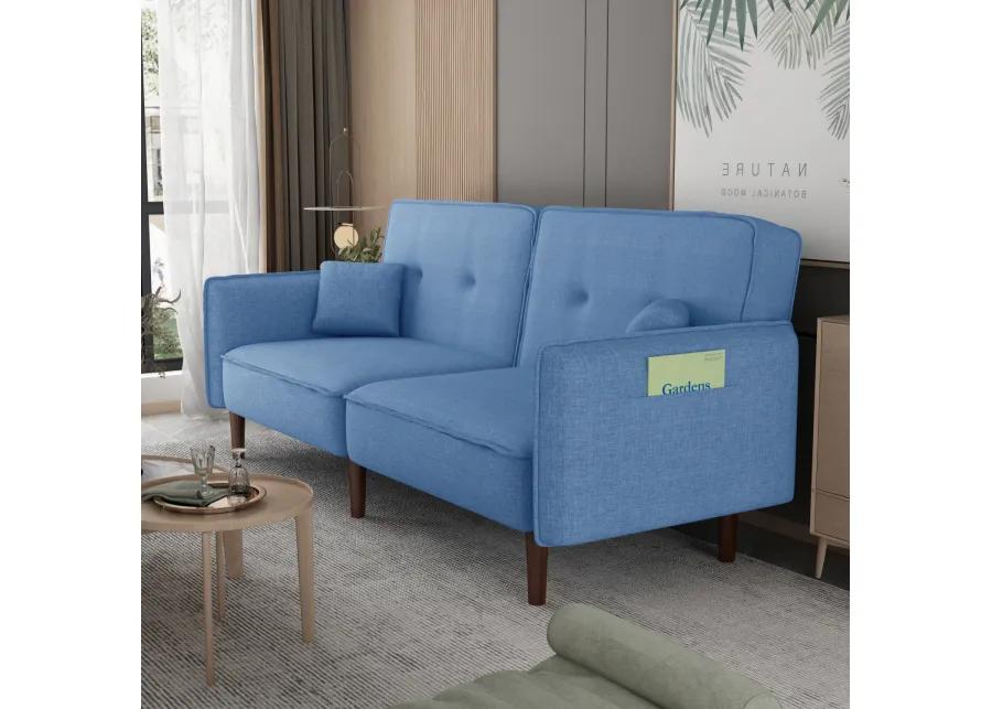 Living Room Bedroom Leisure Futon Sofa Bed In Fabric With Solid Wood Leg