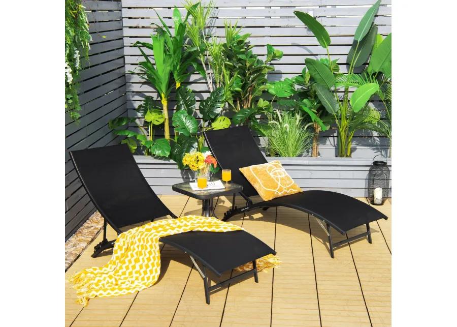 2 Pieces Patio Folding and Stackable Chaise Lounge Chair with 5-Position Adjustment-Black