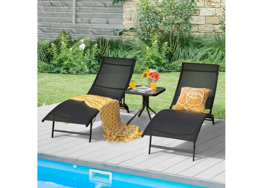 2 Pieces Patio Folding and Stackable Chaise Lounge Chair with 5-Position Adjustment-Black