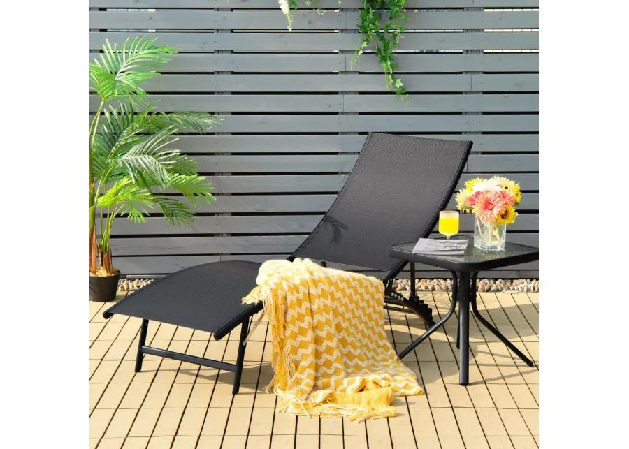 2 Pieces Patio Folding and Stackable Chaise Lounge Chair with 5-Position Adjustment-Black