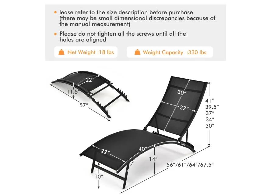 2 Pieces Patio Folding and Stackable Chaise Lounge Chair with 5-Position Adjustment-Black