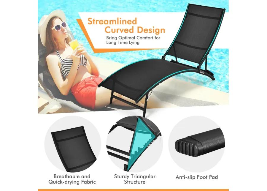 2 Pieces Patio Folding and Stackable Chaise Lounge Chair with 5-Position Adjustment-Black