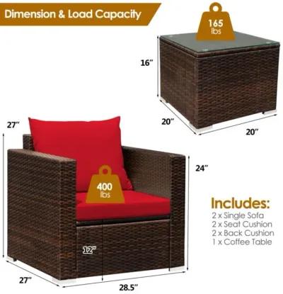 Hivvago 3 Pieces Patio Conversation Rattan Furniture Set with Cushion