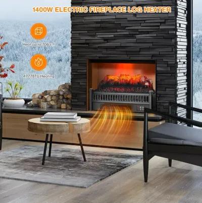 1400W Electric Fireplace Log Heater with Adjustable Flame Brightness