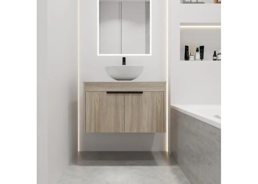 30" Modern Design Float Bathroom Vanity With Ceramic Basin Set