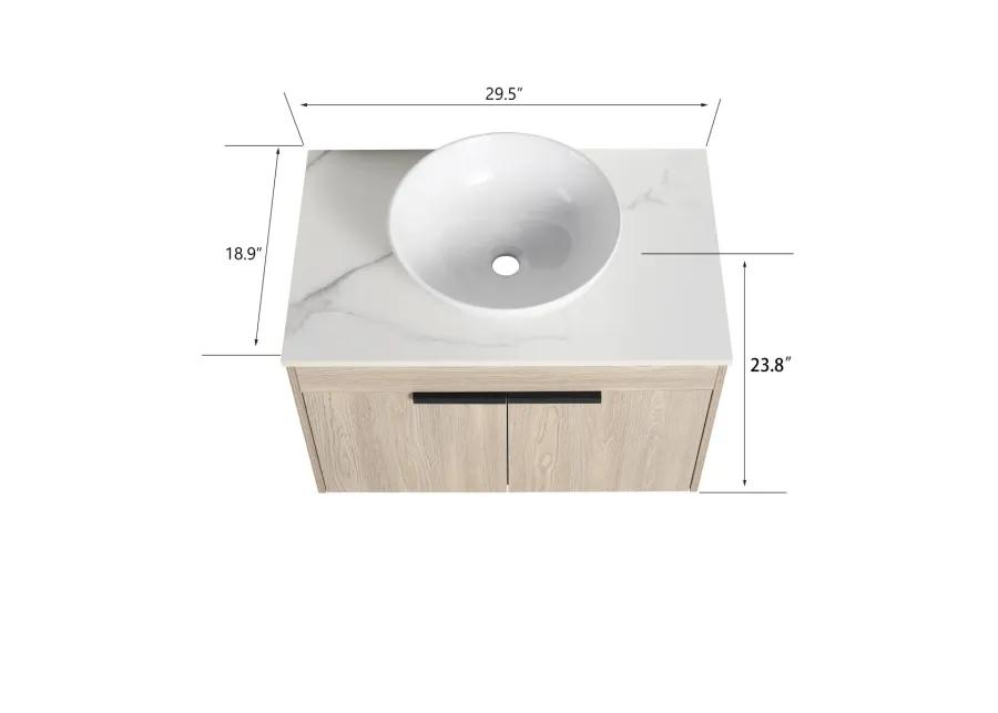 30" Modern Design Float Bathroom Vanity With Ceramic Basin Set