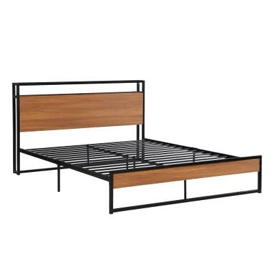 Queen Size Metal Platform Bed Frame with Sockets, USB Ports and Slat Support, No Box Spring Needed