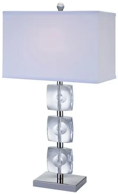 28 Inch Table Lamp, Crystal Stand, White Rectangular Shade, Metal, Clear -Benzara