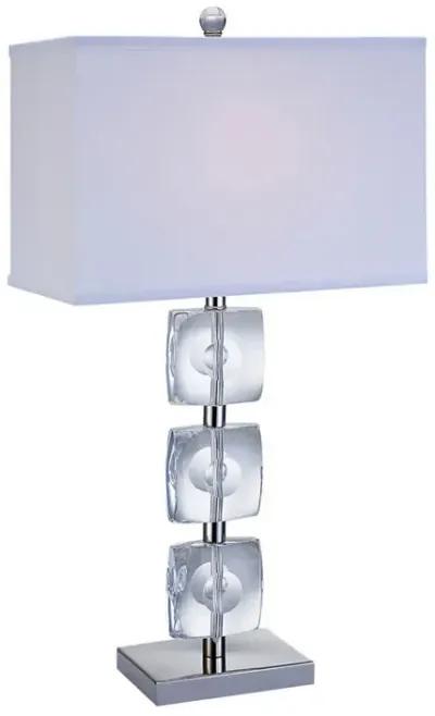 28 Inch Table Lamp, Crystal Stand, White Rectangular Shade, Metal, Clear -Benzara