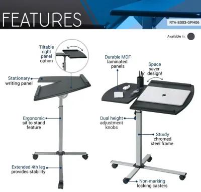 Techni Mobili Rolling Adjustable Laptop Cart. Color: Graphite