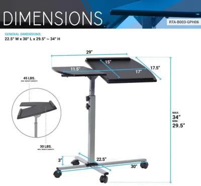 Techni Mobili Rolling Adjustable Laptop Cart. Color: Graphite