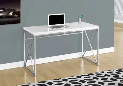 Monarch Specialties Computer Desk, Home Office, Laptop, Work, Metal, Laminate, Glossy White, Chrome, Contemporary, Modern