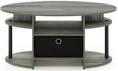 FURINNO JAYA Simple Design Oval Coffee Table, French Oak Grey/Black/Black