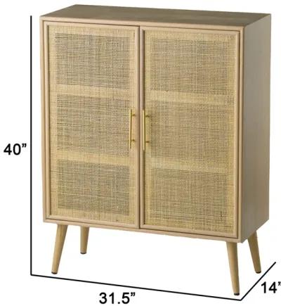 Dana 40 Inch Storage Cabinet, Wood Frame, 2 Shelves, 2 Rattan Doors, Brown - Benzara