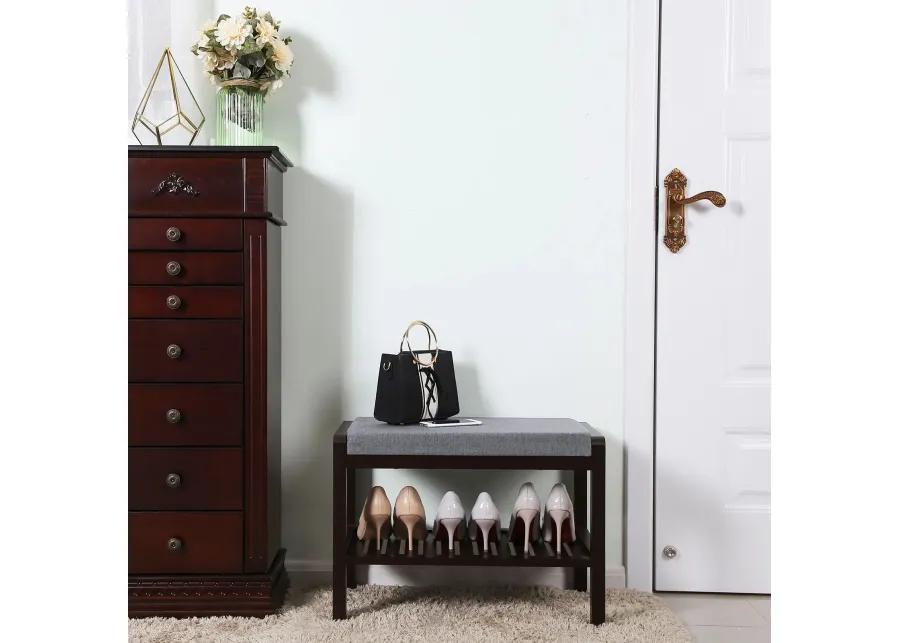 Wicker Shoe Bench Rack with Cushioned Padded Seat - Entryway Storage Shelf Bench