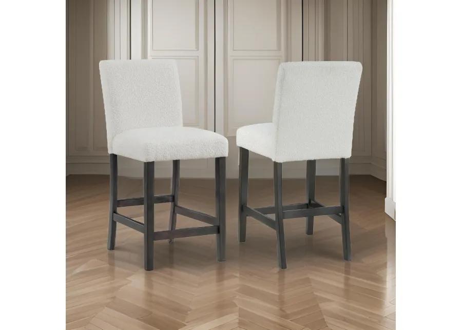 Alora Counter Height Dining Chair Set of 2, White Boucle, Charcoal Gray - Benzara