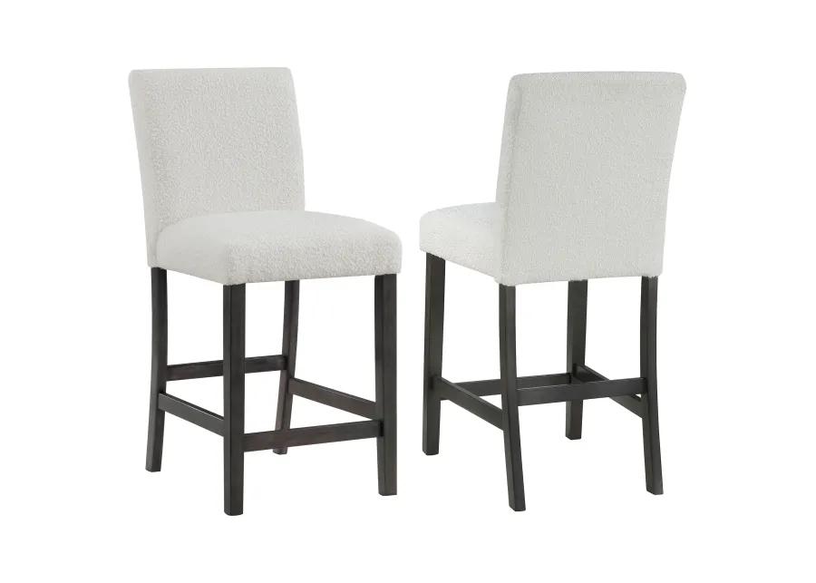 Alora Counter Height Dining Chair Set of 2, White Boucle, Charcoal Gray - Benzara