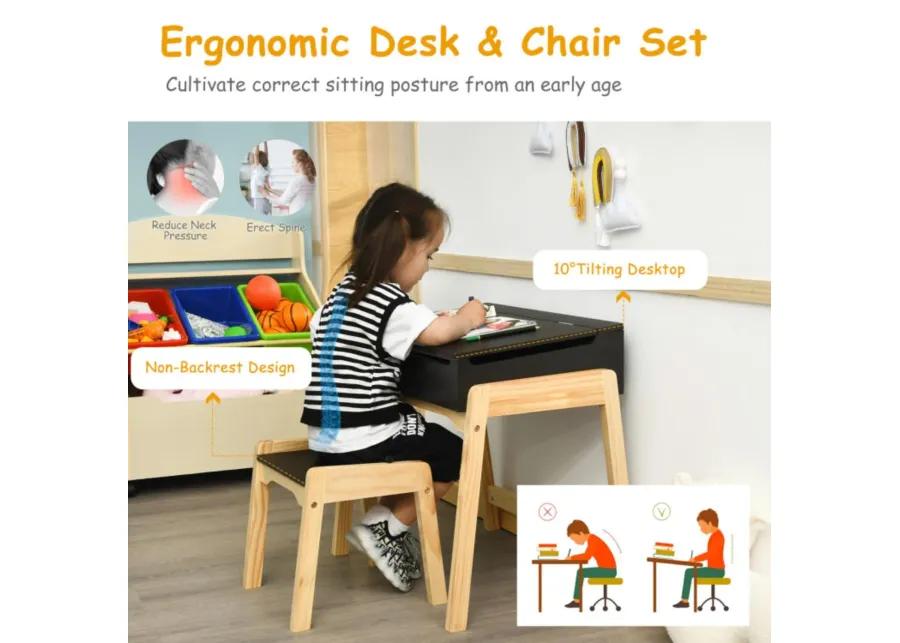 Kids Activity Table and Chair Set with Storage Space for Homeschooling