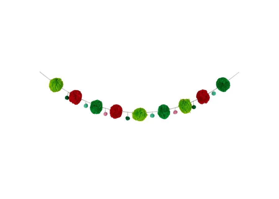 46" Green and Red Christmas Wool Beaded Garland - Unlit