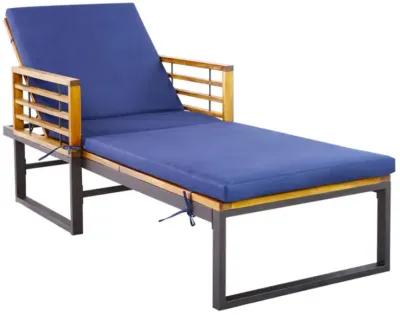 Hivvago Adjustable Cushioned Patio Chaise Lounge Chair with 4-Level Backrest-Navy