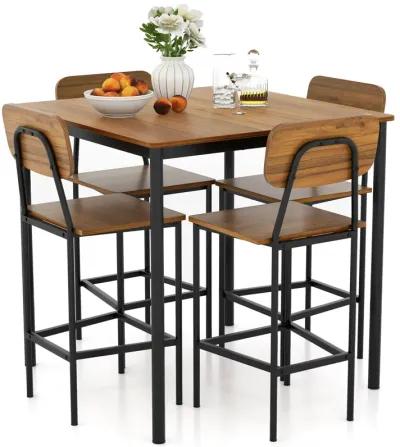 5-Piece Industrial Dining Table Set with Counter Height Table and 4 Bar Stools