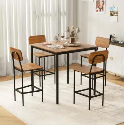 5-Piece Industrial Dining Table Set with Counter Height Table and 4 Bar Stools