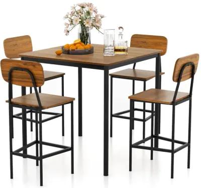 5-Piece Industrial Dining Table Set with Counter Height Table and 4 Bar Stools