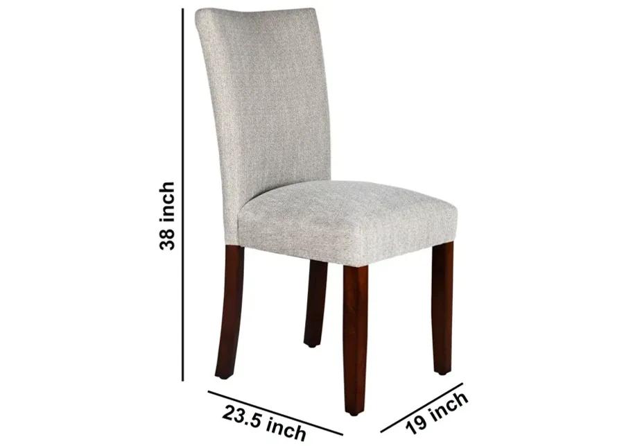 Fabric Upholstered Wooden Parson Dining Chair with Splayed Back, Light Gray and Brown - Benzara