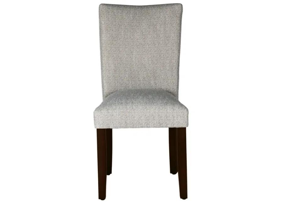 Fabric Upholstered Wooden Parson Dining Chair with Splayed Back, Light Gray and Brown - Benzara