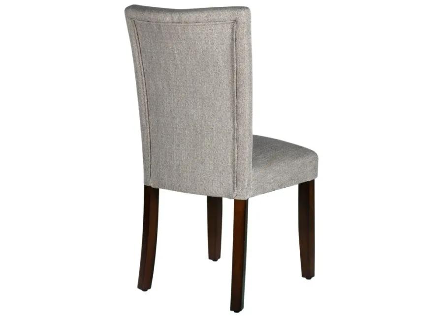 Fabric Upholstered Wooden Parson Dining Chair with Splayed Back, Light Gray and Brown - Benzara