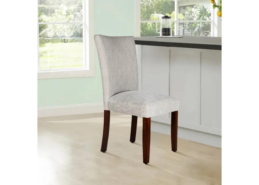 Fabric Upholstered Wooden Parson Dining Chair with Splayed Back, Light Gray and Brown - Benzara