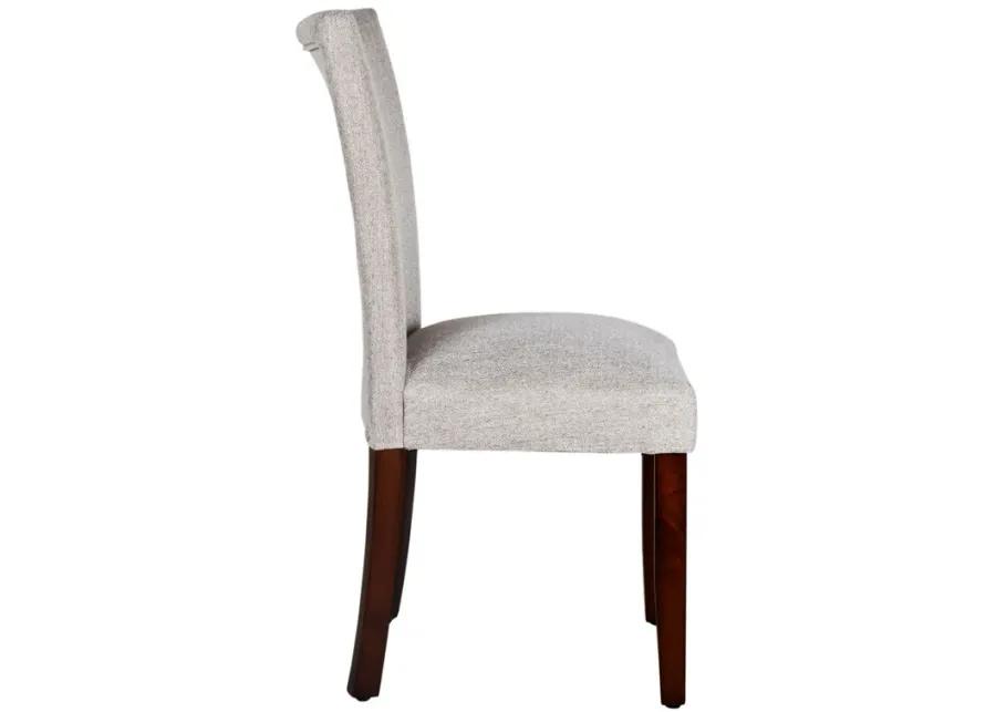 Fabric Upholstered Wooden Parson Dining Chair with Splayed Back, Light Gray and Brown - Benzara