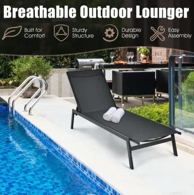 Outdoor Reclining Chaise Lounge Chair with 6-Position Adjustable Back