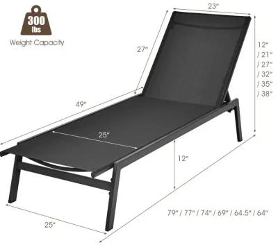 Outdoor Reclining Chaise Lounge Chair with 6-Position Adjustable Back