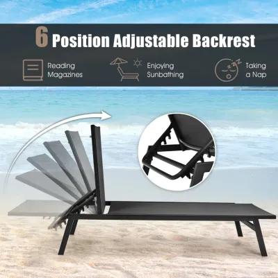 Outdoor Reclining Chaise Lounge Chair with 6-Position Adjustable Back