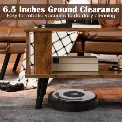 Compact Retro Mid-Century Coffee Table with Storage Open Shelf-Rustic Brown