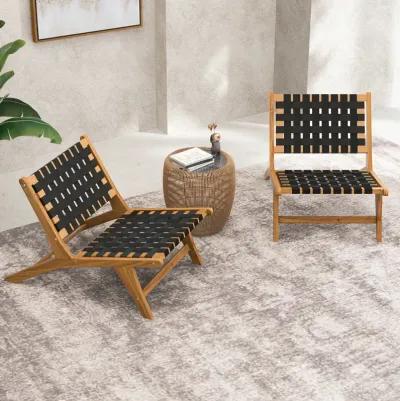 Indoor Patio Teak Wooden Chair with Woven Webbing Seat and Backrest