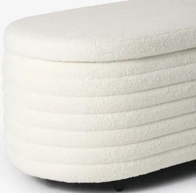 WestinTrends 54" Wide Mid-Century Modern Upholstered Teddy Sherpa Tufted Oval Storage Ottoman Bench