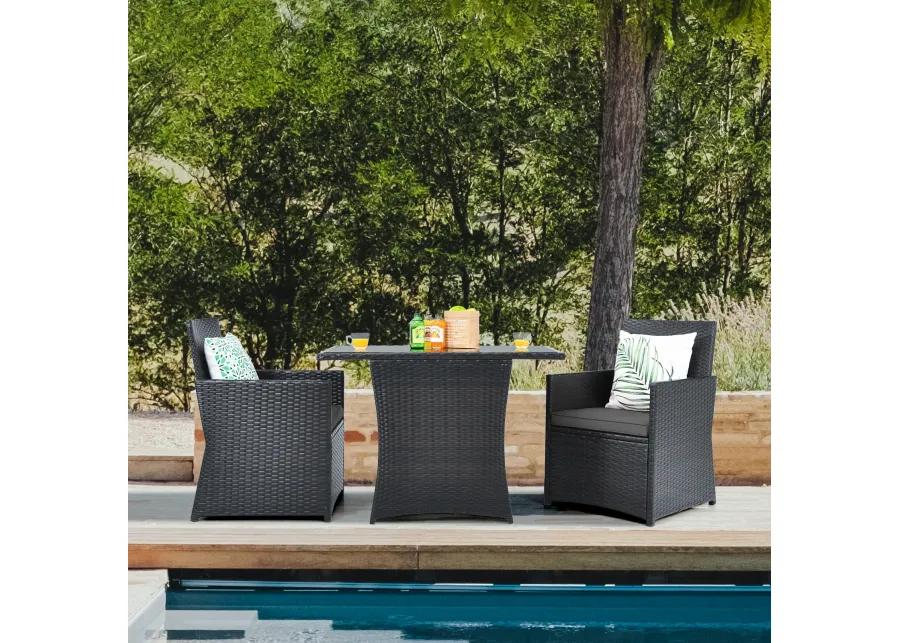 3 Pieces Patio Rattan Furniture Set with Cushion and Sofa Armrest