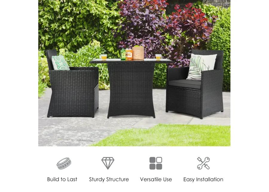 3 Pieces Patio Rattan Furniture Set with Cushion and Sofa Armrest