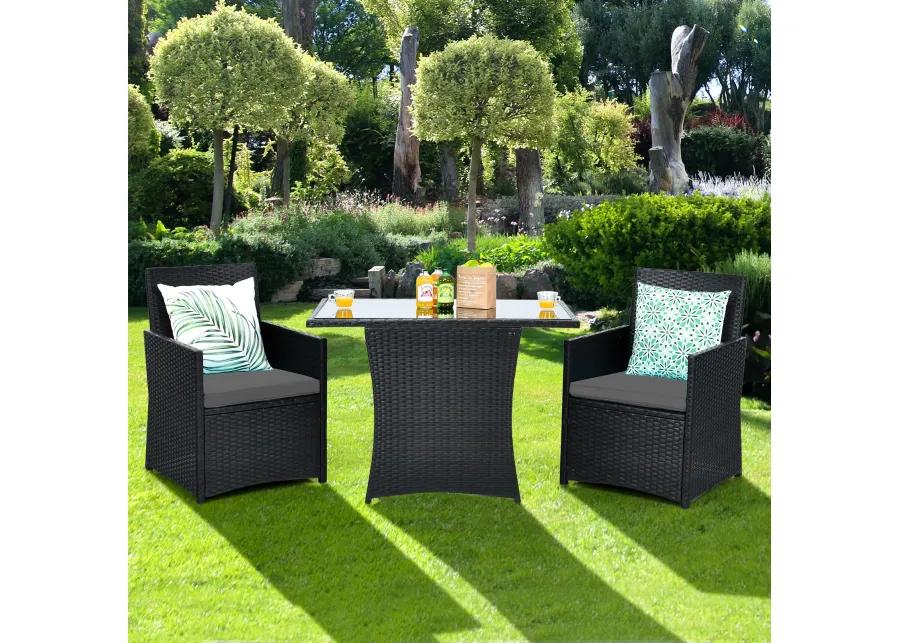 3 Pieces Patio Rattan Furniture Set with Cushion and Sofa Armrest